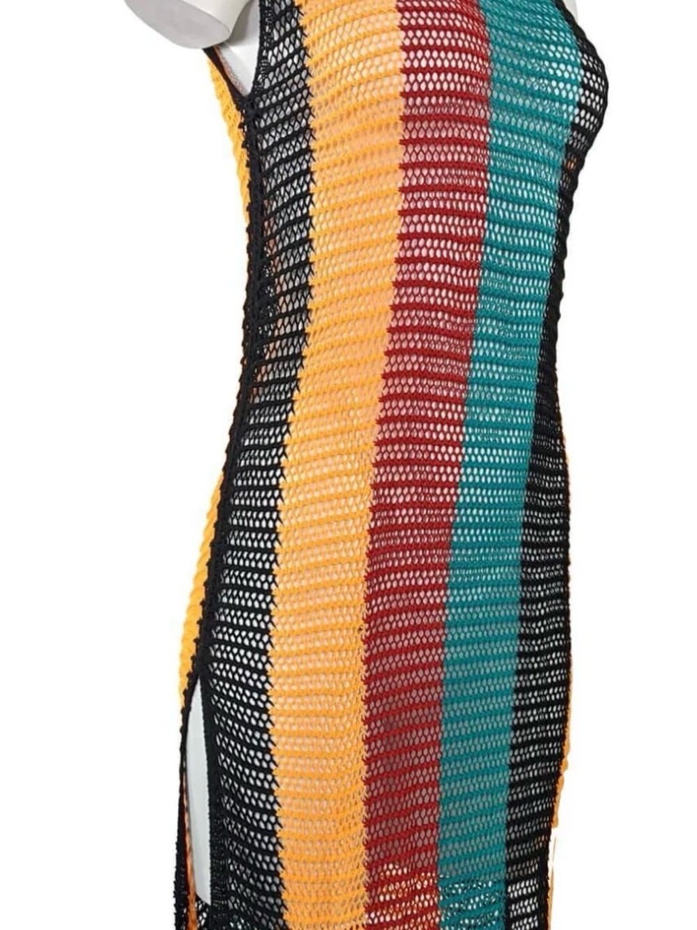 Women's Crochet Rasta Jamaican Inspired Beach Cover-Up Dress. One Size